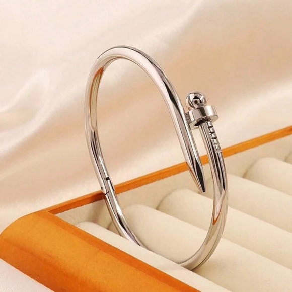Women Silver Stainless Steel Spike Bangle Bracelet - Picture 3 of 6
